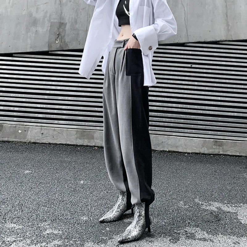 TWOTWINSTYLE Хит Цвет Лоскутные женские широкие брюки высокая талия прямые повседневные брюки для женщин Мода одежда Новинка