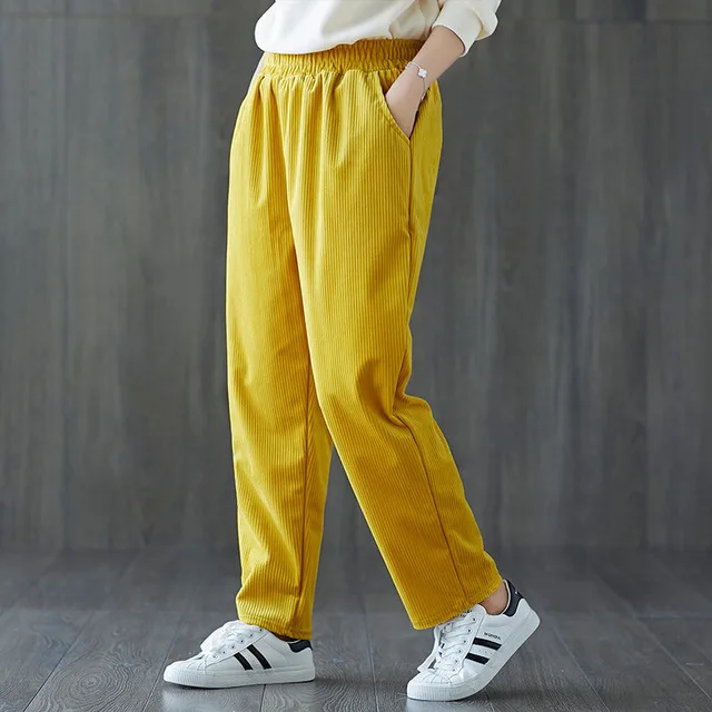 Женские вельветовые брюки размера плюс винтажные осенне зимние повседневные