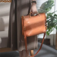 pndme outdoor daily womens genuine leather shoulder messenger bag luxury natural real cowhide female party metal handle handbag