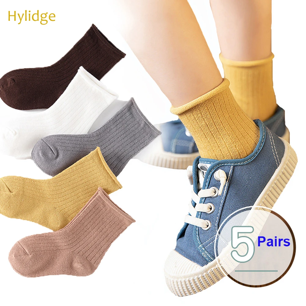 

Hylidge 5 Pairs/lot Solid Color Boy Girl Socks Korean Style Children Ankle Long Length Socks 1-8 years Kids Funny Socks 2019