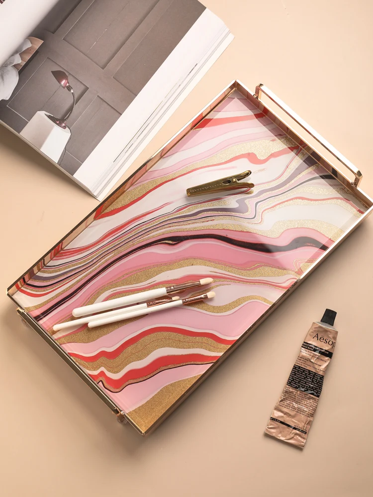 Nordic Агат узор из нержавеющей стали чашка лоток светильник роскошный золотой край