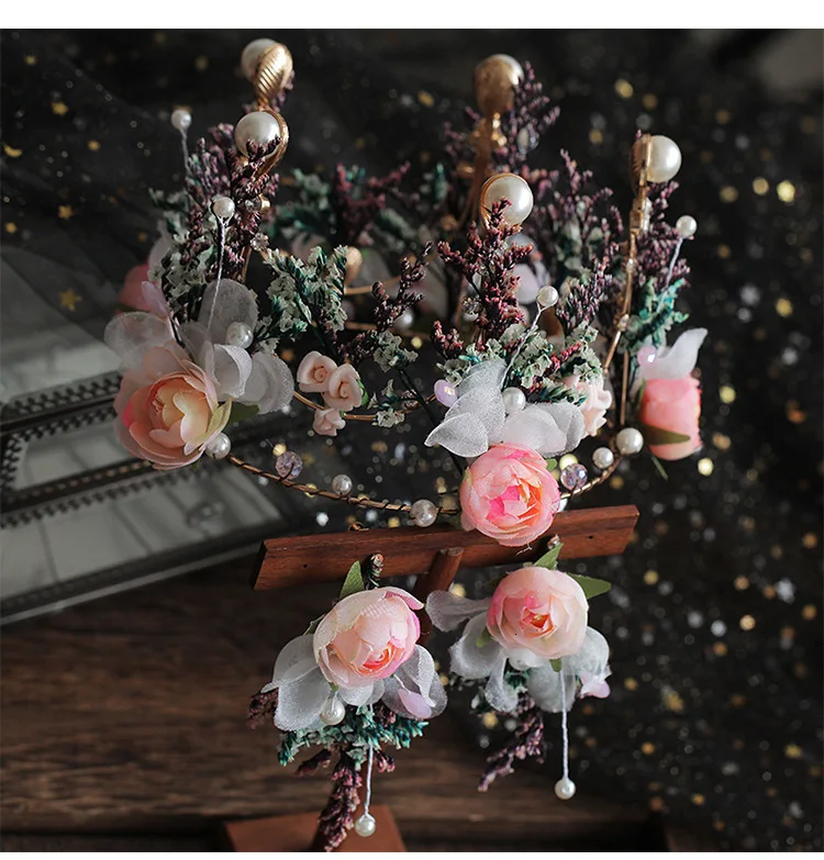 Барокко цветок корона с Серьги невесты тиара головные уборы женские короны свадебное платье аксессуары украшения для волос