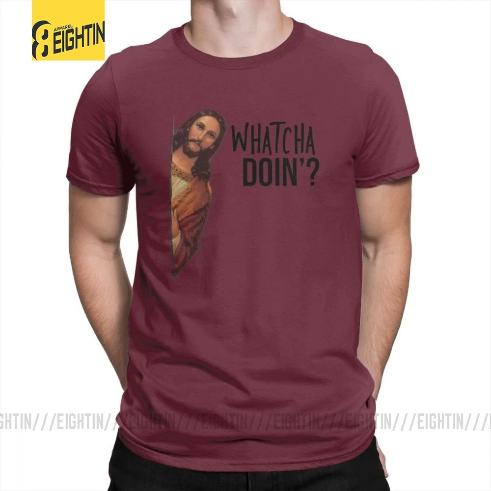 Футболки с надписью «Jesus Is Watching Meme», уникальные мужские футболки из хлопка, футболка с круглым вырезом и коротким рукавом, большие размеры, Новинка - Цвет: Burgundy