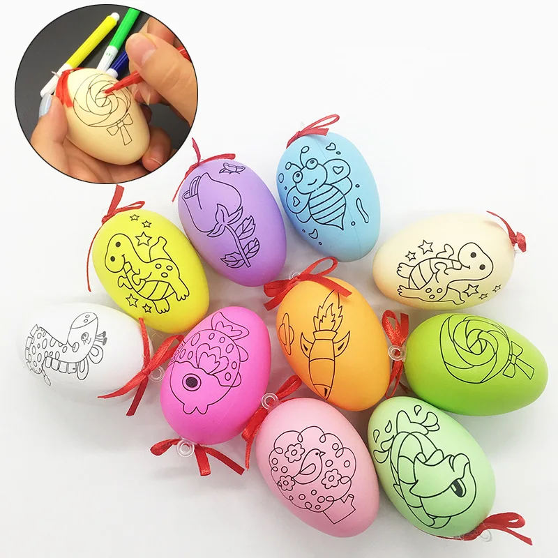 

Kids Plastc Easter Eggs With Pen Children Painting Toys Haning Easter Decorations For Home Party Favors