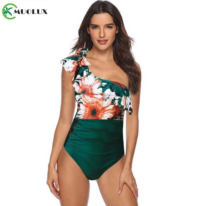 Green swimsuit Купальный костюм, сексуальное цельное бикини размера плюс, женская одежда для плавания с принтом, купальный костюм, монокини, пляжная одежда, контроль живота, купальник XXL - Цвет: Green swimsuit