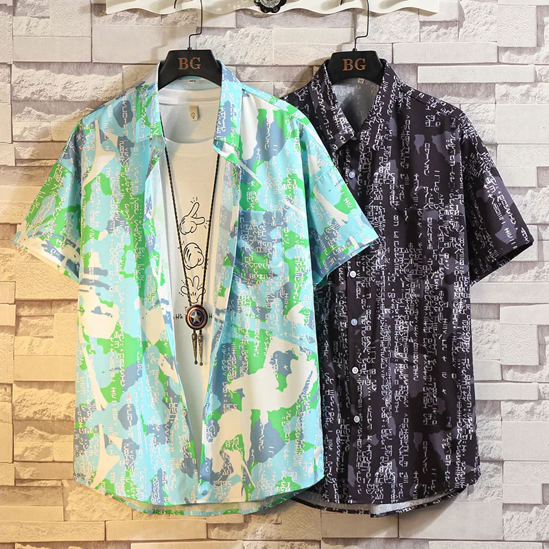 

Абсолютная новинка 2021, Пляжная летняя рубашка с коротким рукавом и цветочным принтом, с гавайским воротником, в Корейском стиле, мужская оде...