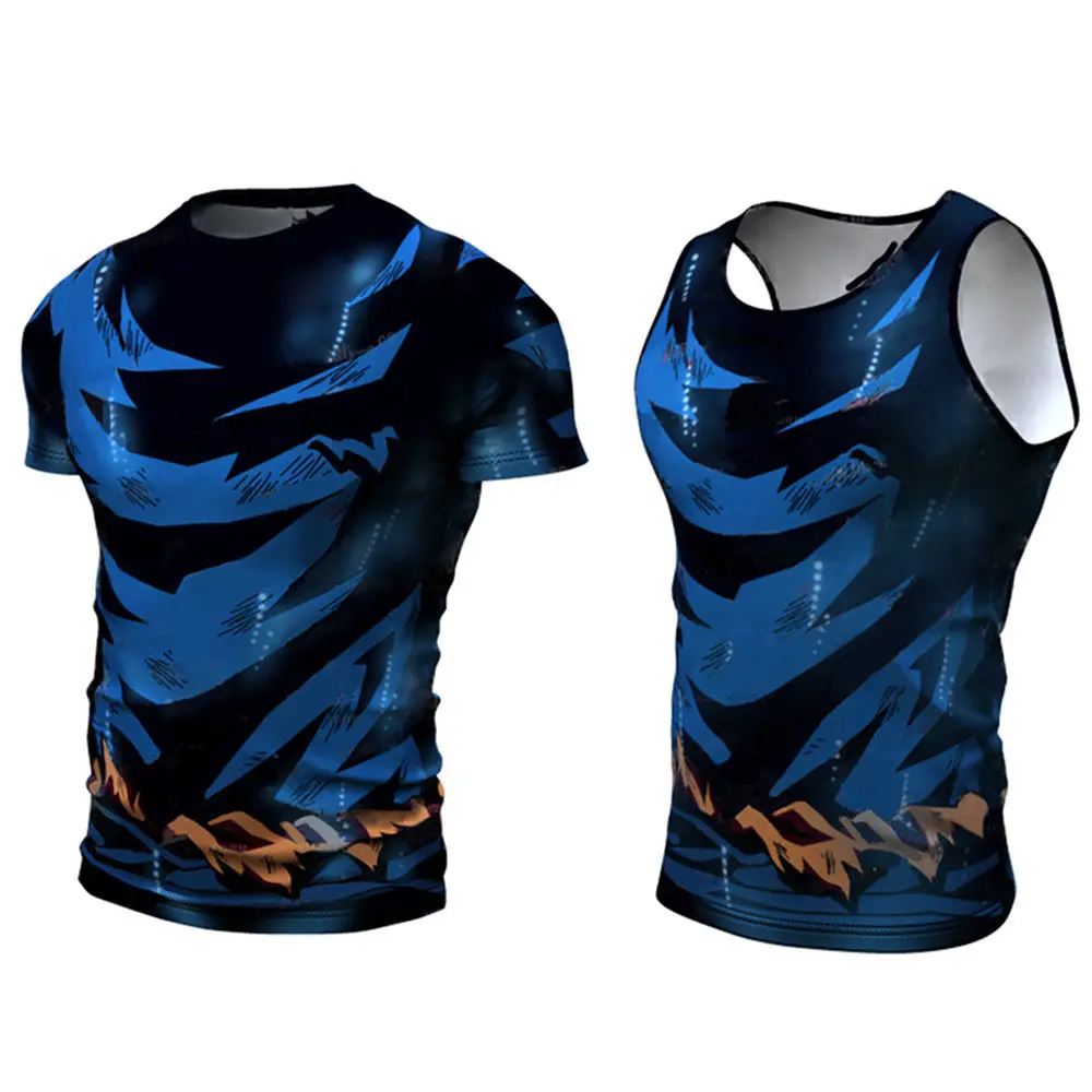 

New Mens Goku Cosplay 3d Printing Tights Tops Gym Fitness Running Compression Breathable Quick Drying Sportwear Tshirt