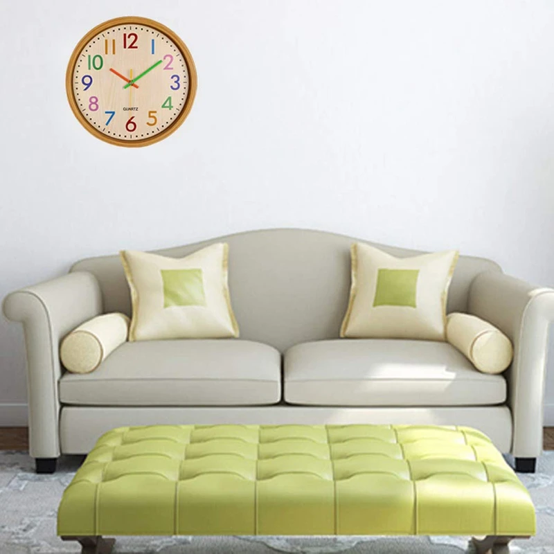 12 inch Easy Read Silent Wall Clock Colorful Arabic Numerals Round for Living Room Battery Not Included | Дом и сад