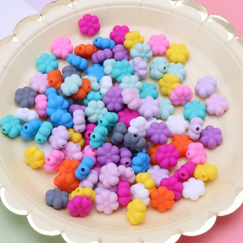 

10 PCS Multi-Colors 15 MM Double-faced Flower Silicone Beads Teething Beads For DIY Necklace BPA Free Q1FE
