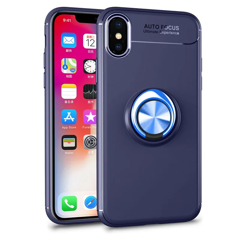 Чехол для телефона s Крышка корпуса ля iPhone x магнитное кольцо кронштейн мягкий матовый Силиконовый светильник и Тонкий Модный чехол для iPhone x Coque