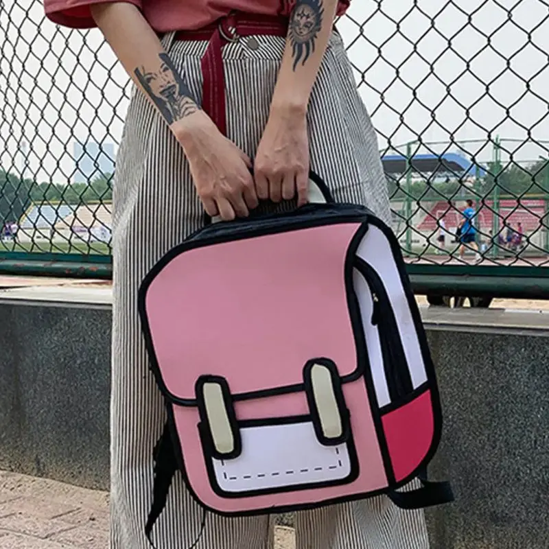 Женский школьный ранец с мультипликационным рисунком, креативный комикс-рюкзак 2D рюкзак с рисунком для девочек-подростков, маленький дорож...