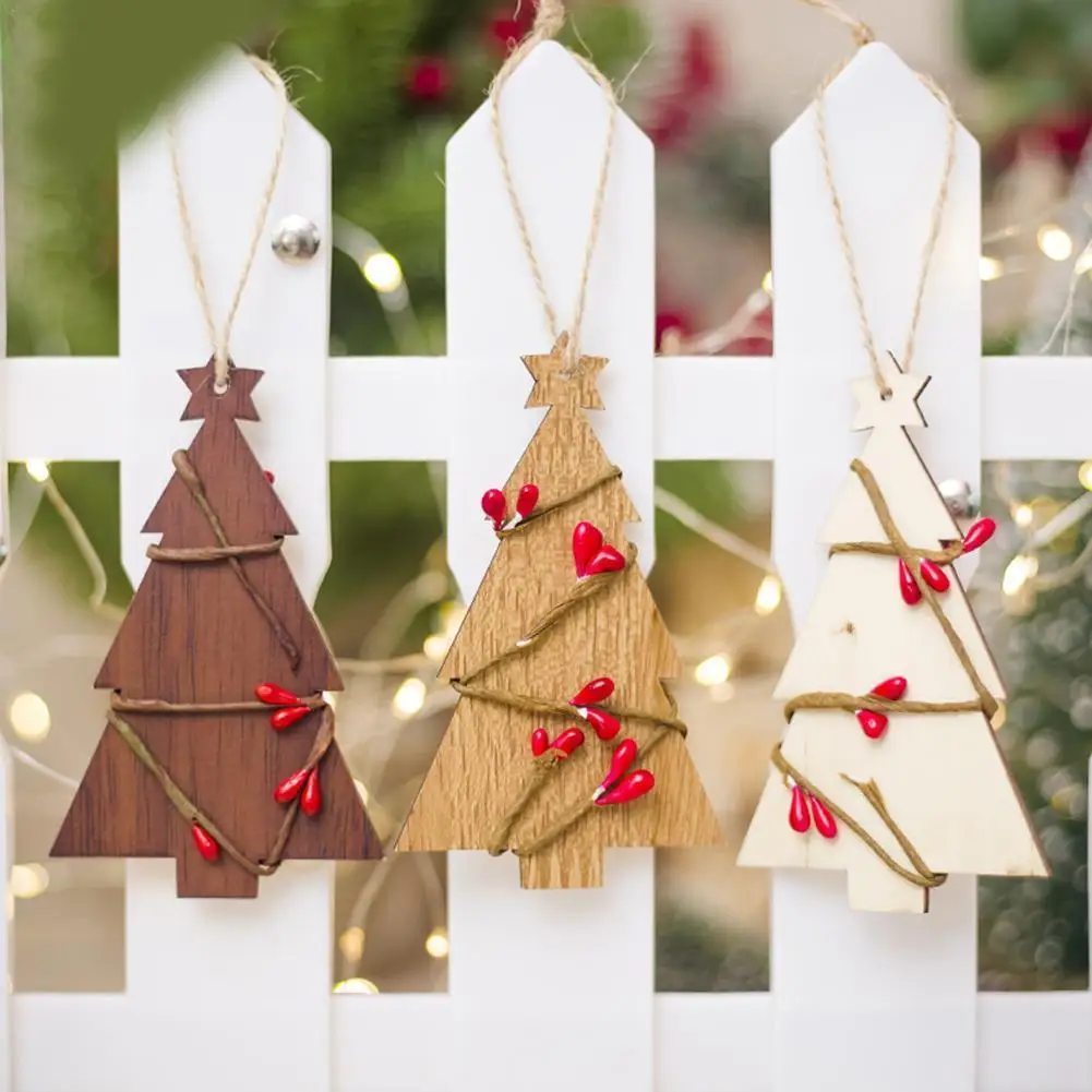 

1pcs Snowflake Deer Santa Claus Christmas Tree Natural Wood Pendant Hanging Ornament Xmas New Year Party Decor