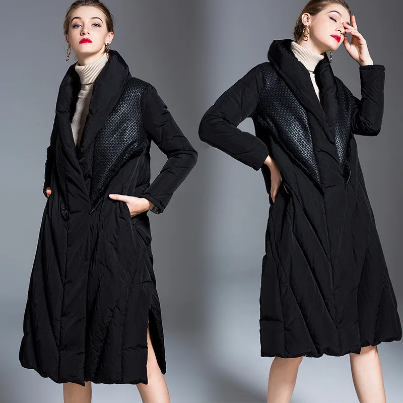 

Winter Windproof A-word Skirt style Warm Duck Down Coats Female Thick Warm Was Thin Fluffy Coats High collar Parkas F2574