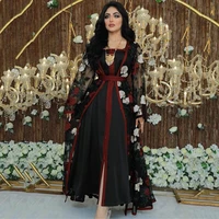 embroidery jalabiya lace mesh muslim abaya dress eid mubarak dubai turkish arabic kaftan islamic women clothing kimono robe