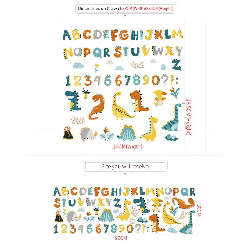 Наклейка на стену с изображением динозавров цифр и надписей Настенные обои из