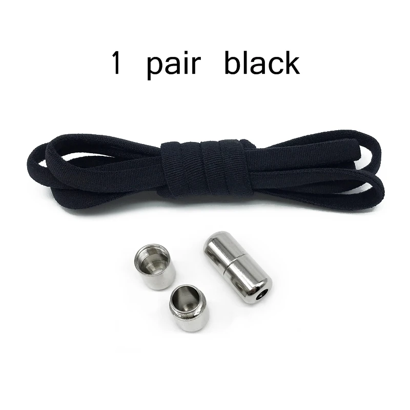 Black shoelace 1 пара шнурков без галстука металлический замок круглые шнурки для кроссовок Ленивый Быстрый Эластичный шнурок растягивается шнурки для обуви - Цвет: Black shoelace