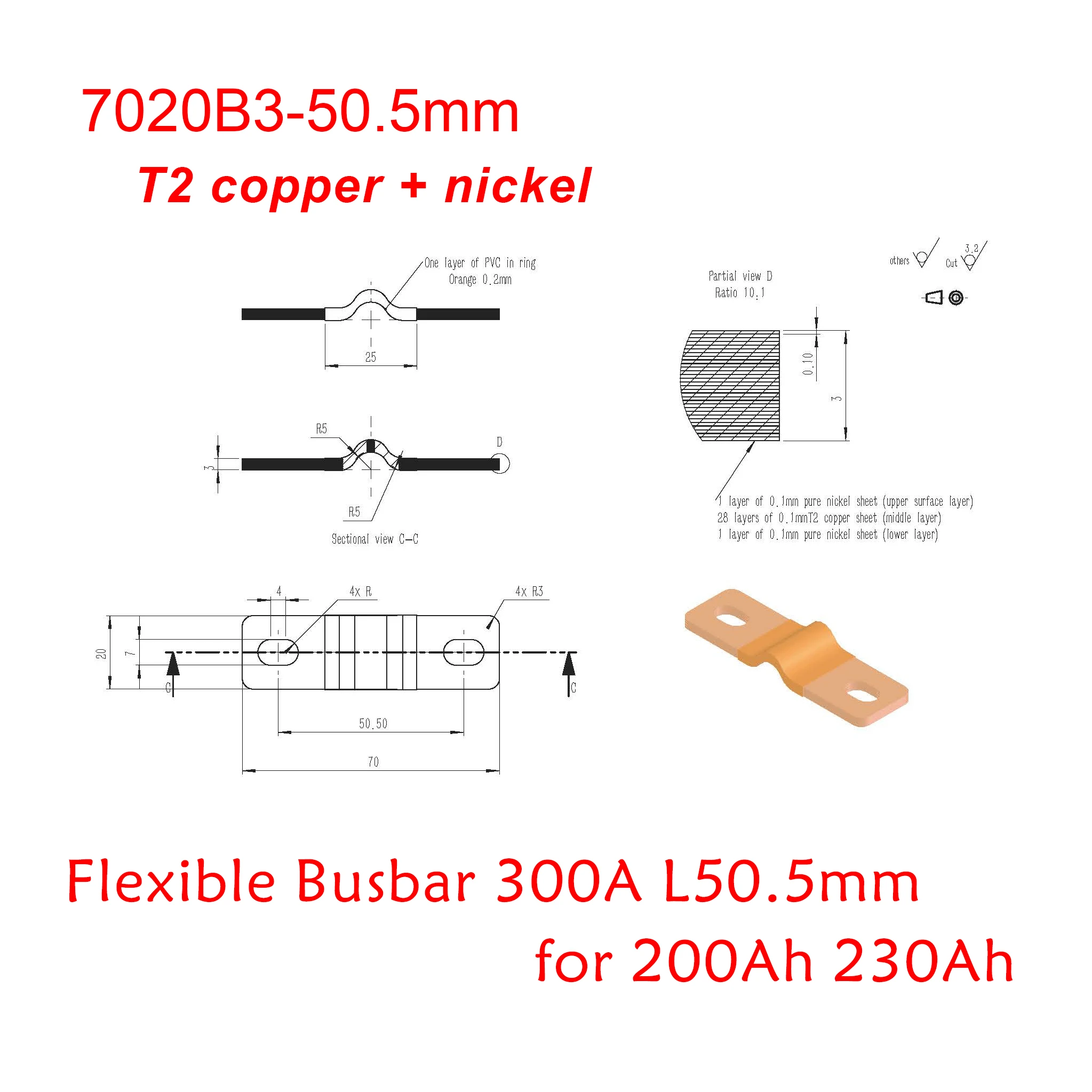 

Flexible BusBars Copper Connector for 3.2V Lifepo4 Battery 50Ah 30Ah Assemble for 36V E-Bike 24V Pack and 48V Power Supply 12V