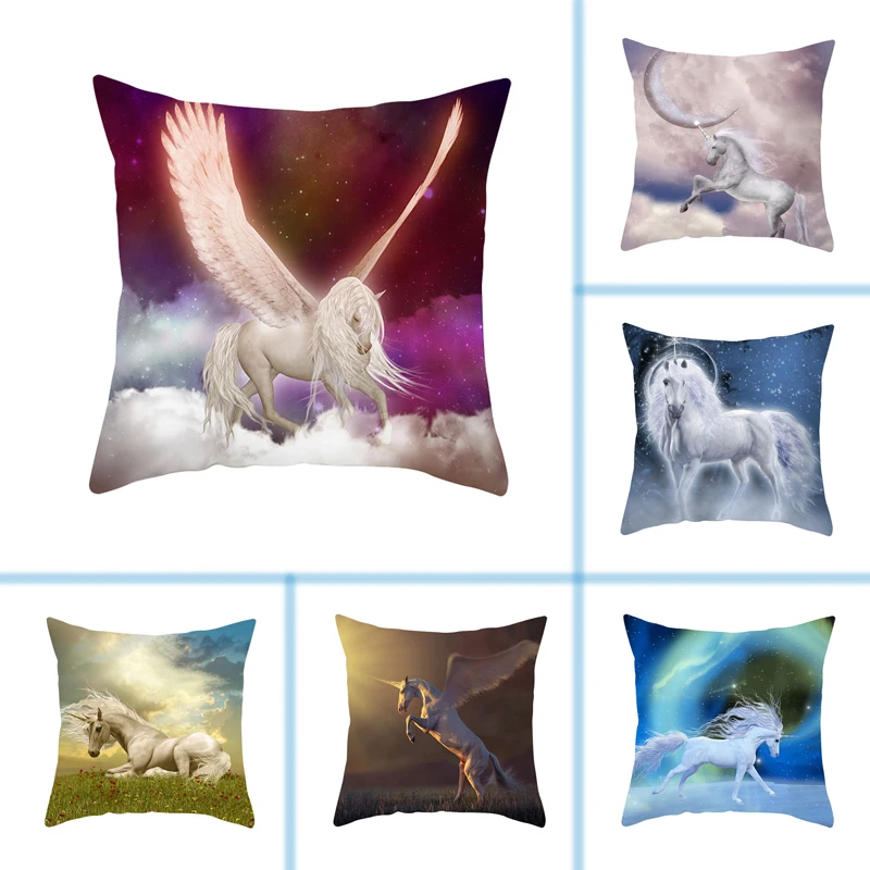 Простая декоративная подушка единорог из персиковой кожи для дивана 45x45 см 1