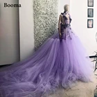 Женское прозрачное вечернее платье Booma, фиолетовое Тюлевое платье-трапеция с глубоким V-образным вырезом и цветами, длинное свадебное платье для выпускного вечера