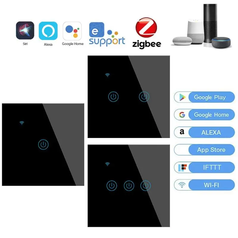 

Touch Switch Black White Crystal Glass Panel Wall Switch AC100-220V 1-4 Gang Wall Touch Screen Switch Home Accessories Voice New