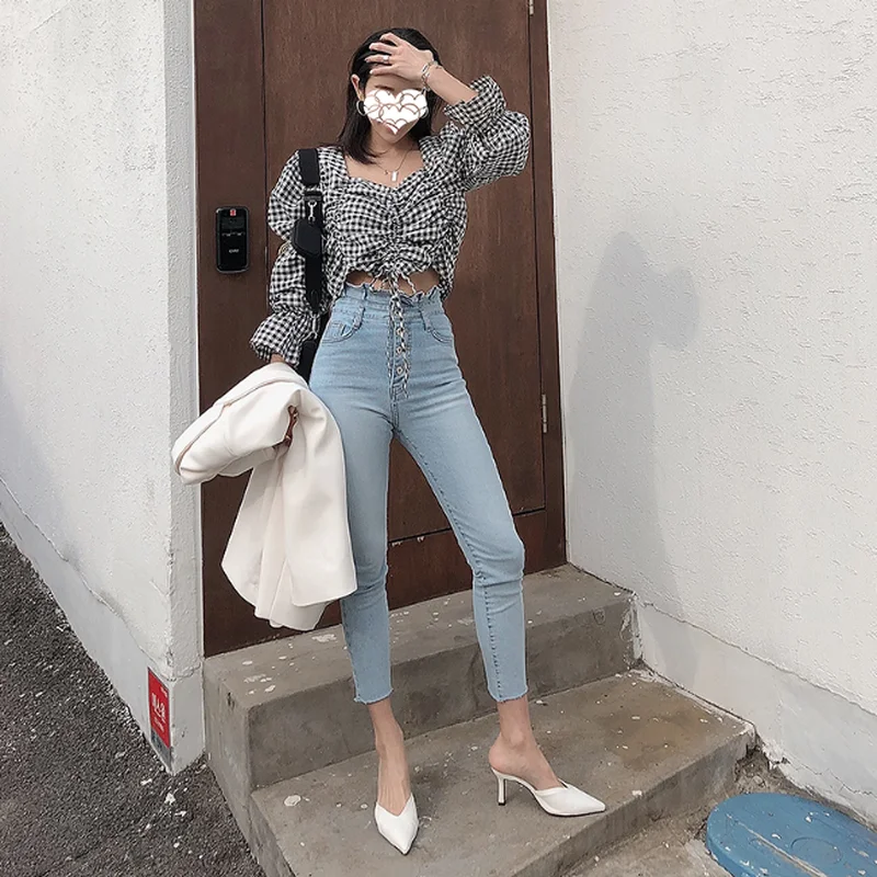 Женские джинсы с высокой талией 2021 однобортные джинсы-карандаш уличная одежда