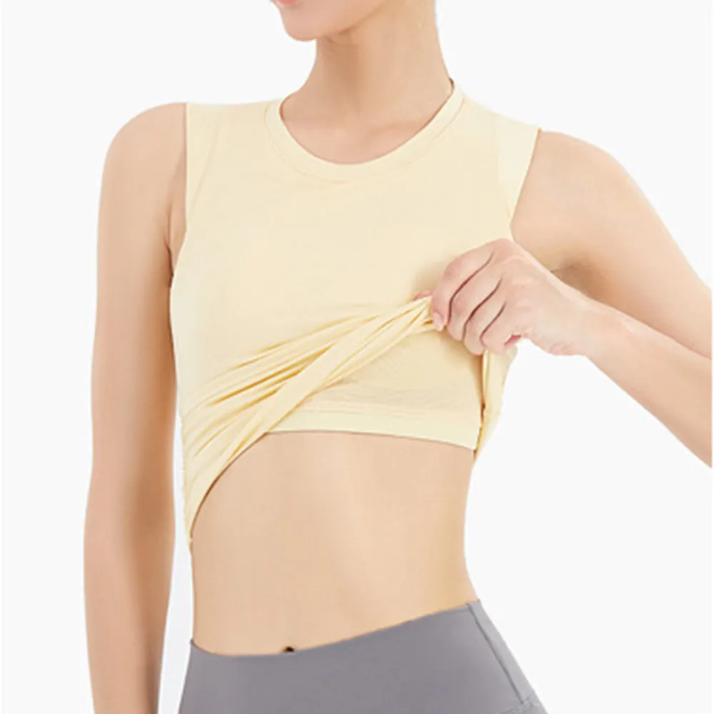 

Двухслойный спортивный жилет, женский эластичный облегающий пикантный кроп-топ без рукавов для бега, быстросохнущая майка для занятий його...