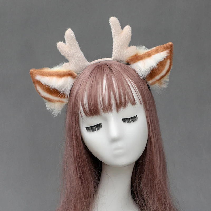 Повязка на голову с ушками из искусственного меха плюшевый олень животное ободок