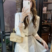 long sleeved shirt dress women clothing autumn white fashion elegant mini dress belt temperament vestido branco robe 2021