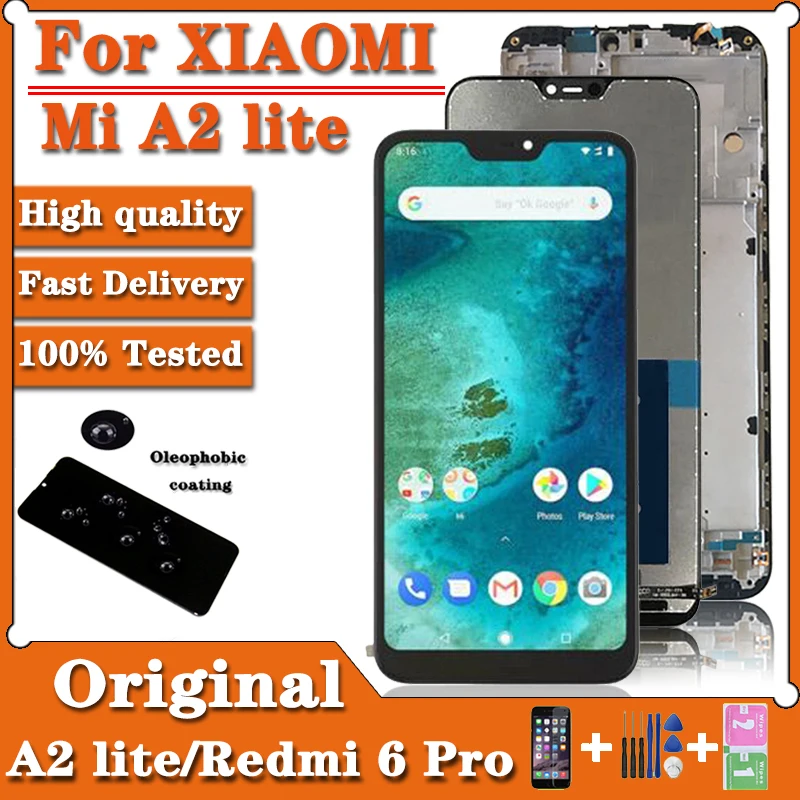 ЖК-дисплей 100% дюйма с сенсорным экраном и дигитайзером в сборе для Xiaomi Mi A2 Lite Redmi 6