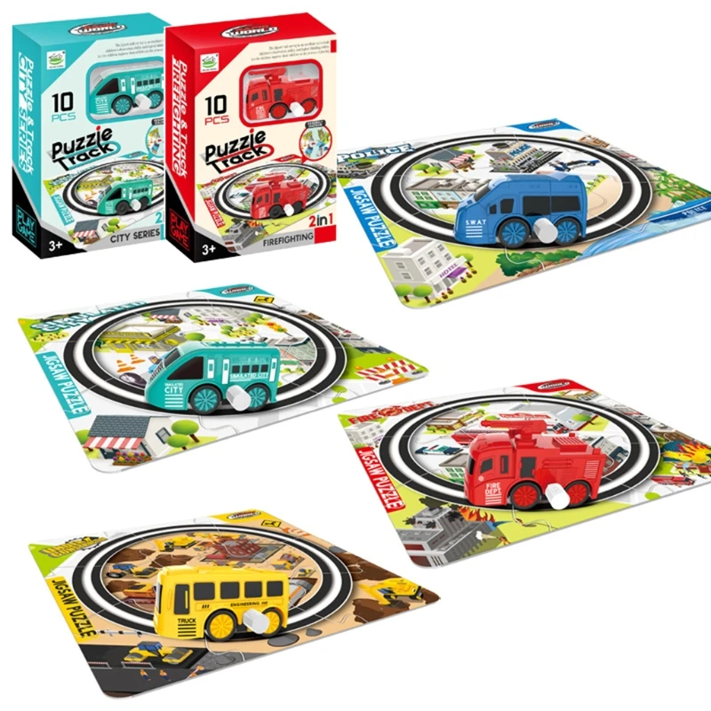 

1Set Toy Vehicle Clockwork Toy Car Model Mini Vehicle with Puzzle Jigsaw Track DIY Puzzle Toy Car w/t 4PCS Truck for Boy
