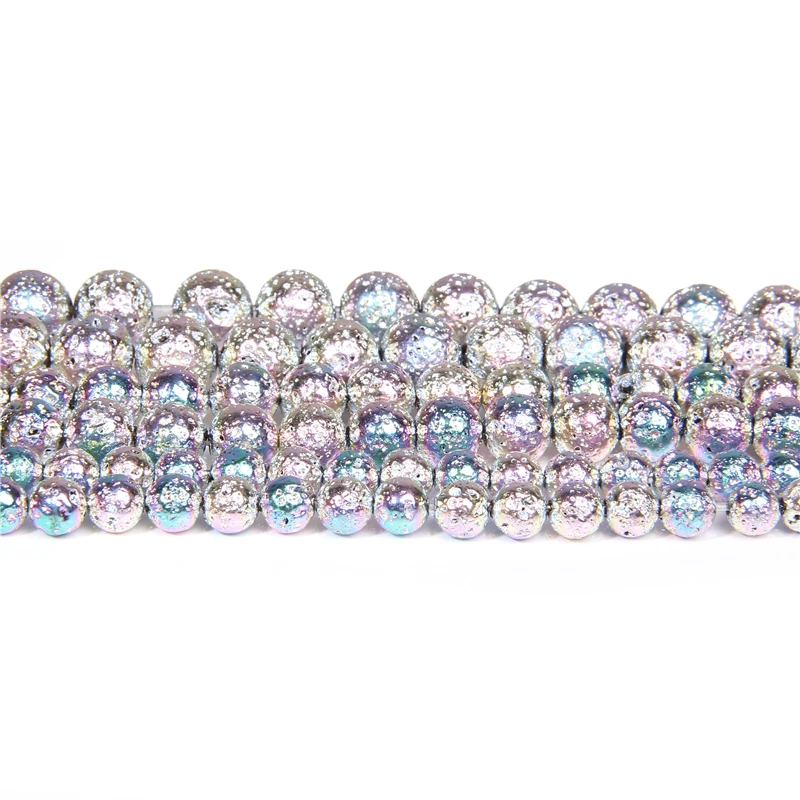 6 мм 8 10 гальванические радужные бусины из вулканического камня с натуральным