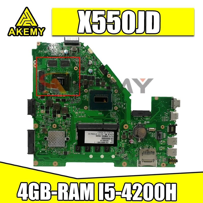 

X550JD материнская плата для ноутбука ASUS X550JK X550JX FX50J ZX50J A550J оригинальная материнская плата 4GB-RAM I5-4200H GTX850M Дифференциальная Сигнализация пониже...