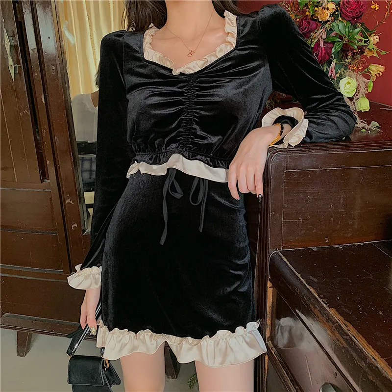 Женский бархатный костюм из двух предметов Модный женский укороченный топ с V