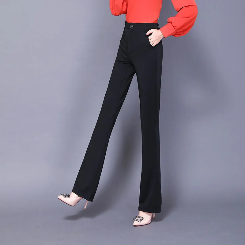 Брюки женские с завышенной талией черные расклешенные штаны колокольчиками