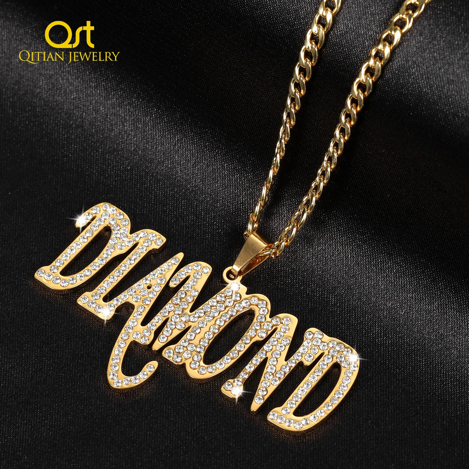Индивидуальное ожерелье с именем на заказ циркониевое буквами кубинская цепь в