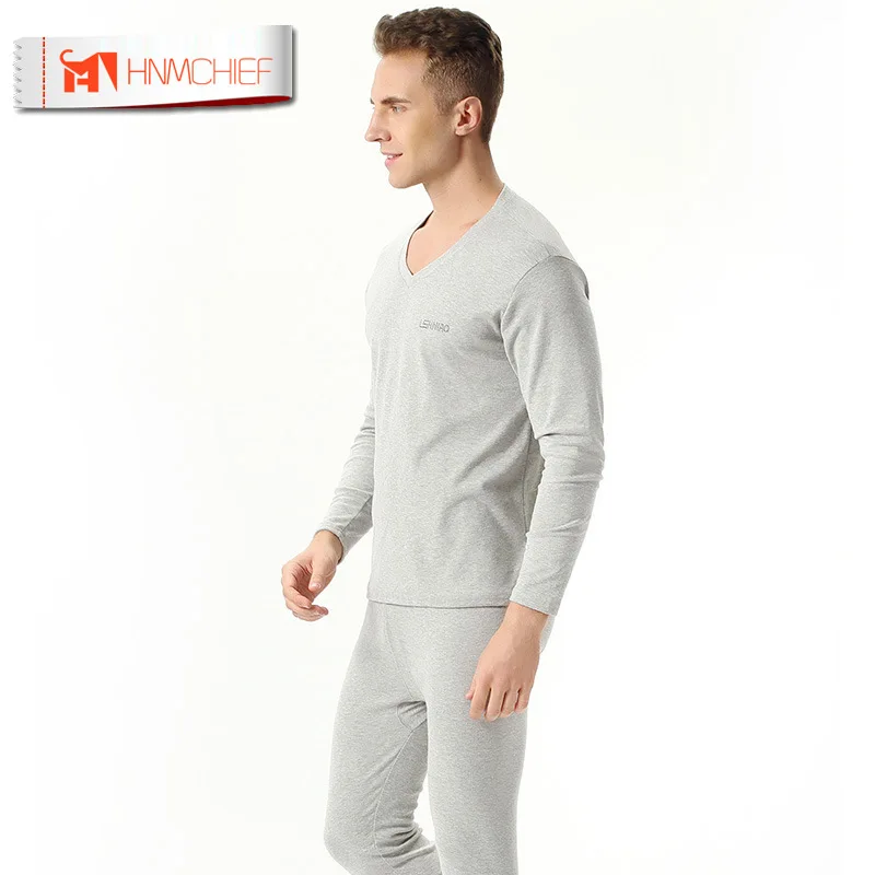 HNMCHIEF 100% хлопок зимние мужские теплые кальсоны с V-образным вырезом комплект