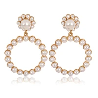trendy round pendant pearl clip on earrings for women fashion statement non pierced ear clips jewelry wedding stud earrings 2021