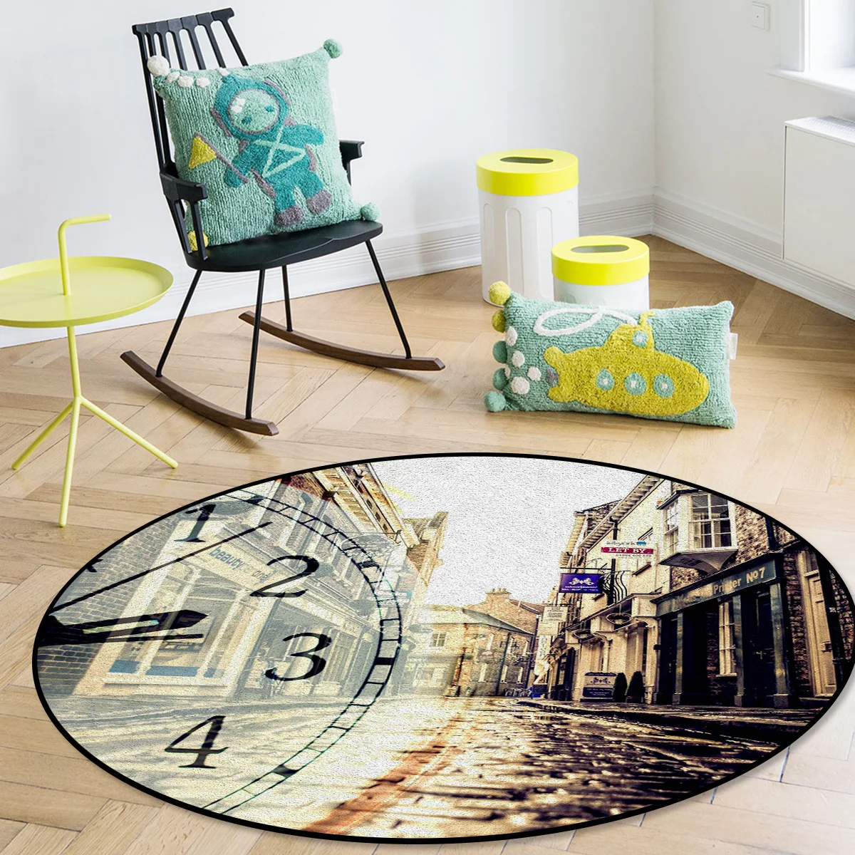 Clock Retro Street Pattern Rugs and Carpets for Home Living Room Round Rug Children Rooms Non-slip | Дом и сад