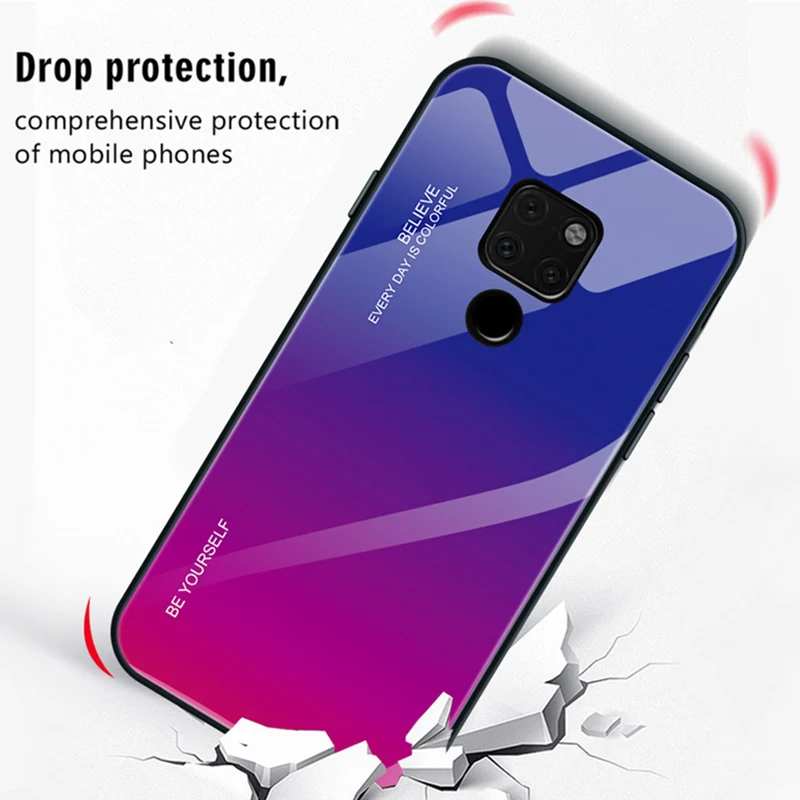 Градиентный витражный чехол для Huawei Mate 20 Lite 10 Pro из закаленного стекла P20 P30 P Smart Plus