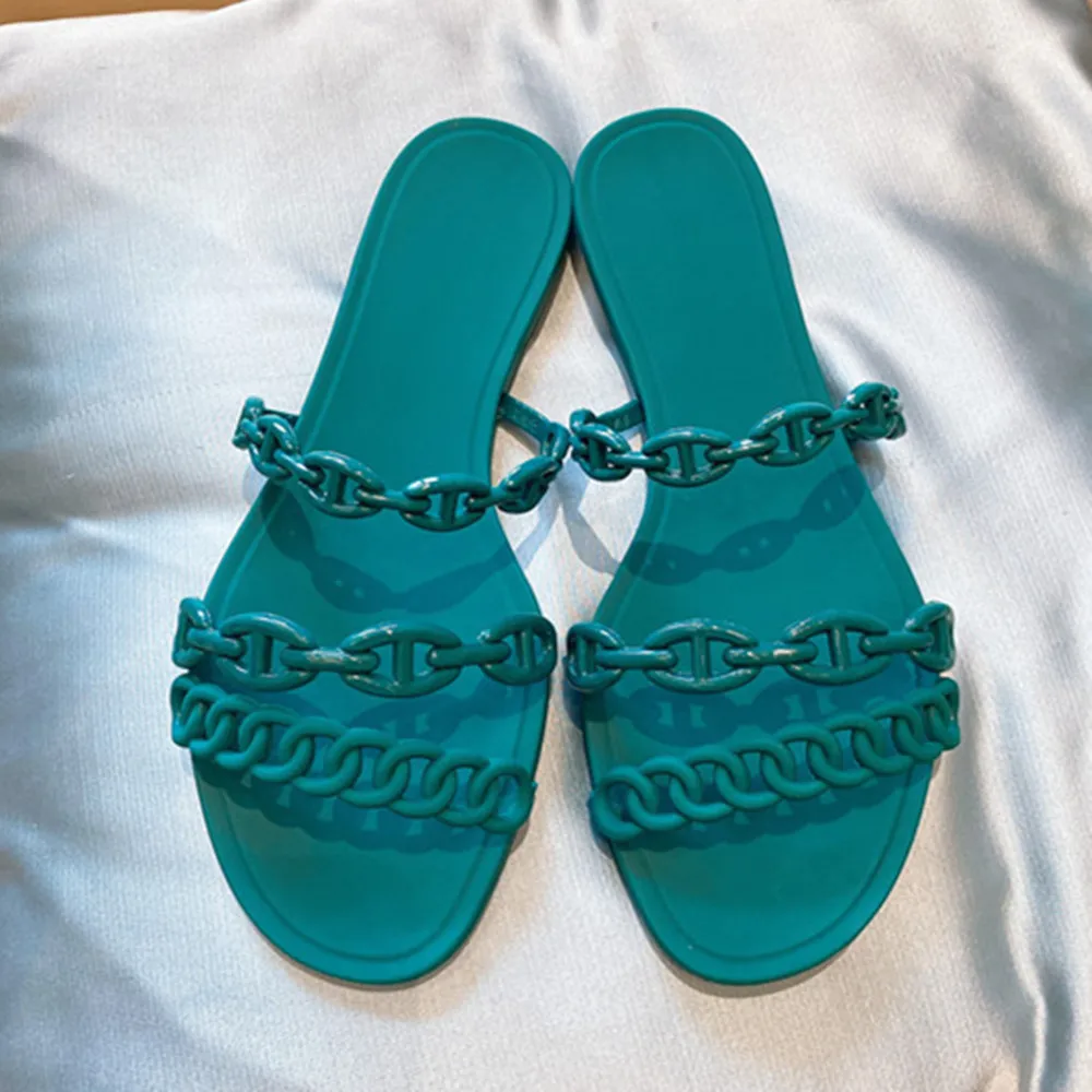 

Termainoov Women Slippers Flats Chain Fashion PVC Beach Shoes Jelly Shoes High Quality Waterproof Non-slip Women Slidders
