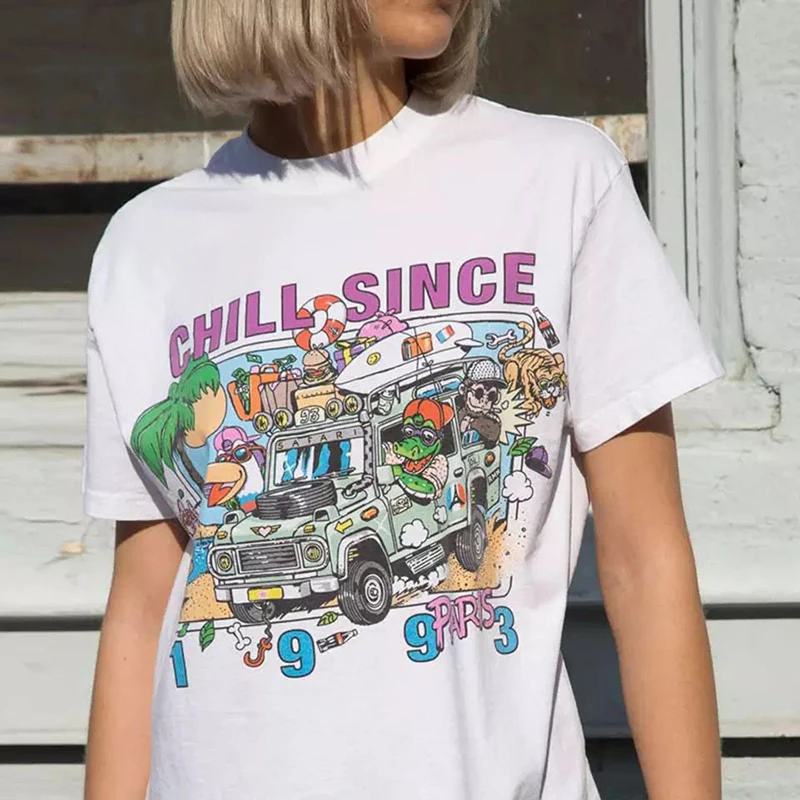 

Chill Since 1993 Paris Graphic Tee Summer Fashion 90S Vintage Harajuku Hipster Tumblr Ulzzang Women T-Shirt Casual FunnyClothing