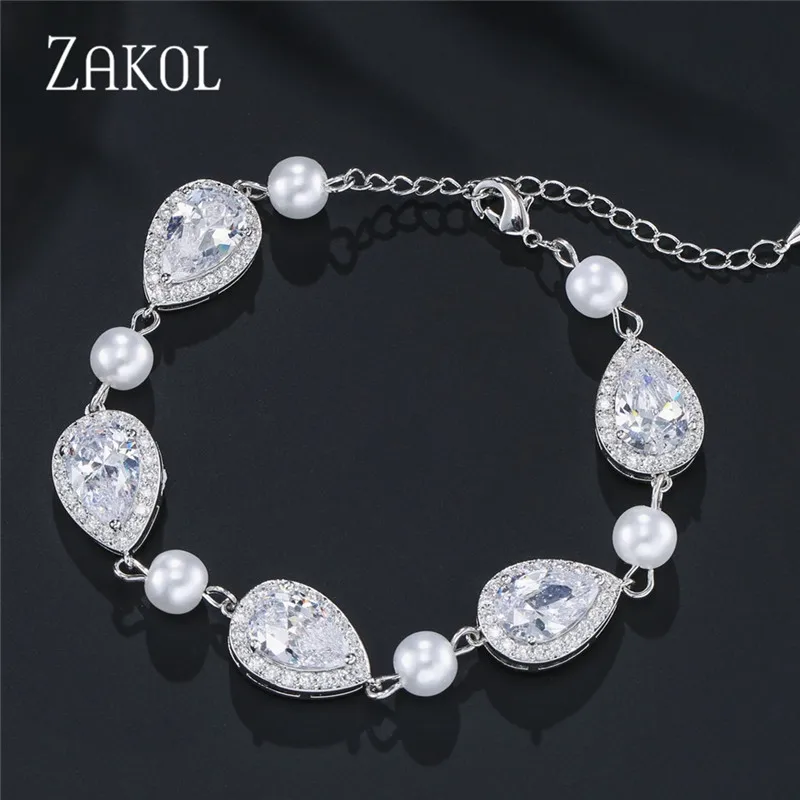 ZAKOL роскошный кубический цирконий и имитация жемчуга звено цепочки для