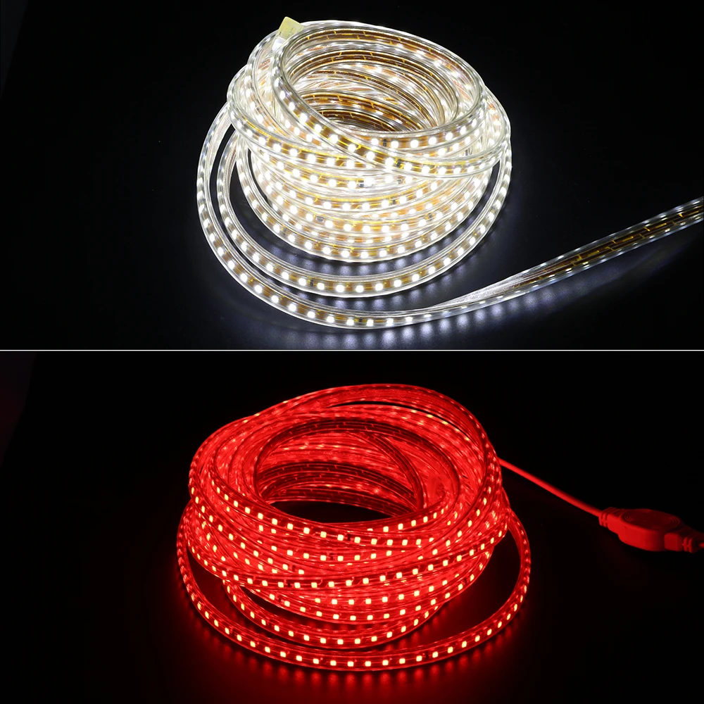 220V светодиодный лента светильник SMD2835 120 светодиодный/M Белый/теплый белый Светодиодные ленты светильник с ЕС Разъем питания напольная Водонепроницаемый Светодиодные ленты светильник