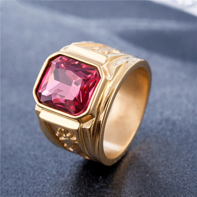

2021 Luxury Designs Large Multi Color Crystal Rings For Women Bridal Jewelry Gold Color Stainless Steel Wedding Engagement Bands