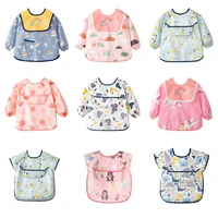 waterproof baby bibs long sleeves art smock chest protection easy to clean baby burp cloth set feeding apron pocket for children