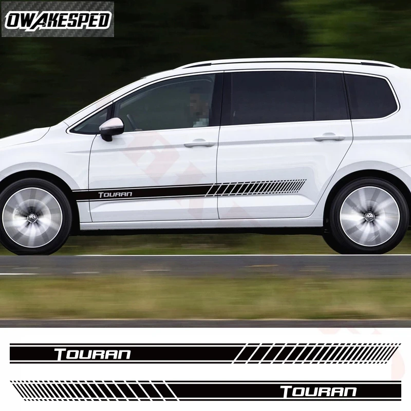 

2PCS Racing Sport Stripes Stickers For-Volkswagen Touran Car Door Side Skirt Decor Stickers Auto Accessories Body Vinyl Decals