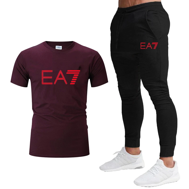 

2021 EA7 fashion casual sportswear summer letter printing men's jogging fitness men's T-shirt Fashion Top + casual pants