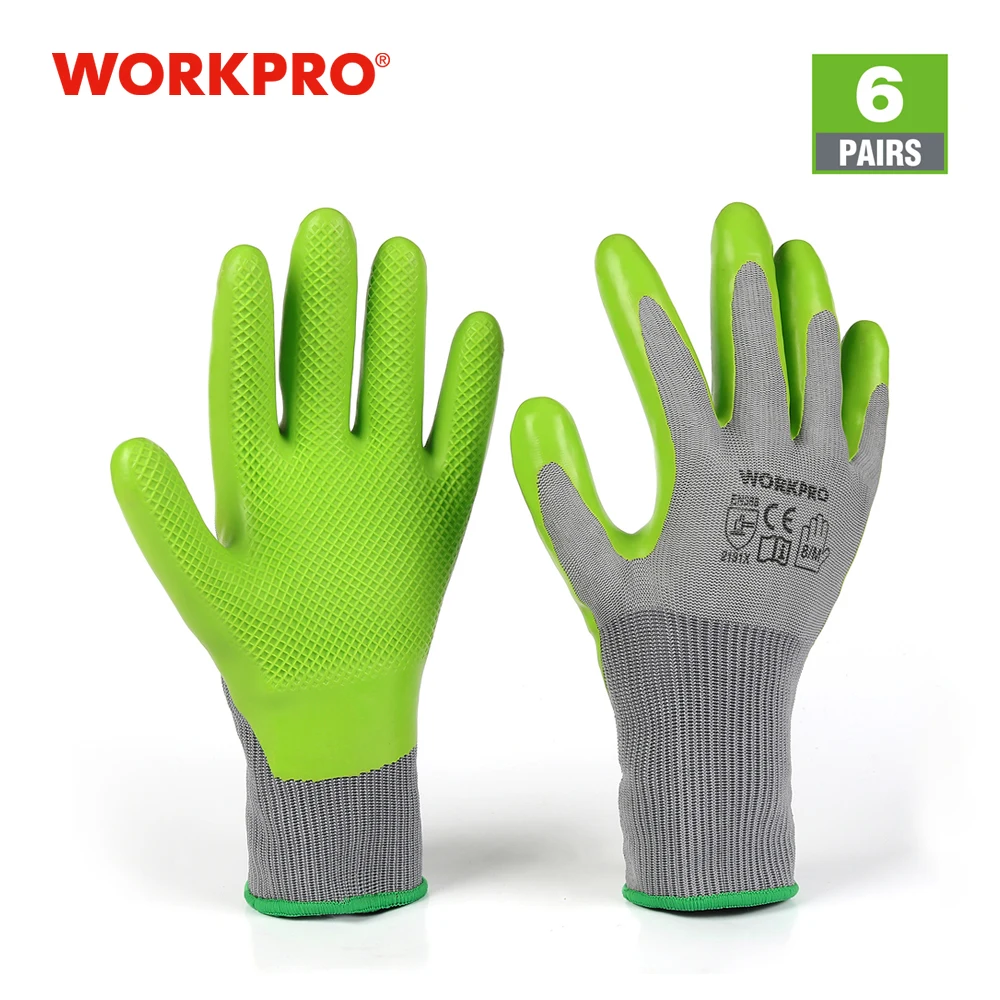 WORKPRO 6 Pairs Garden Gloves Work Glove with Eco Latex Palm Coated Working Gloves for Weeding Digging Raking and Pruning(M)