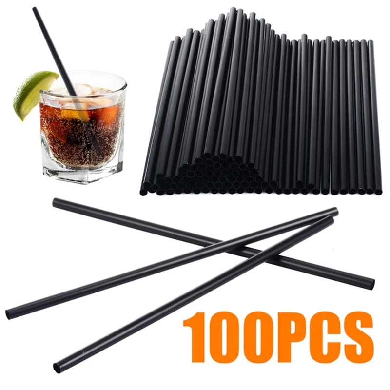 

NEW 100pcs/21*0.6cm Black Cocktail Straws Bendy Plastic Drinking Straws Drink Straws for Beverages Party Event Drinking Straws