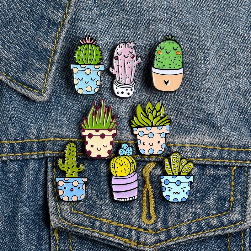

Cactus Potted Enamel Pins Custom Smile Aloe Vera Succulent Plant Brooch Badge Cute Fun Lapel Jewelry Gift For Kids Friends